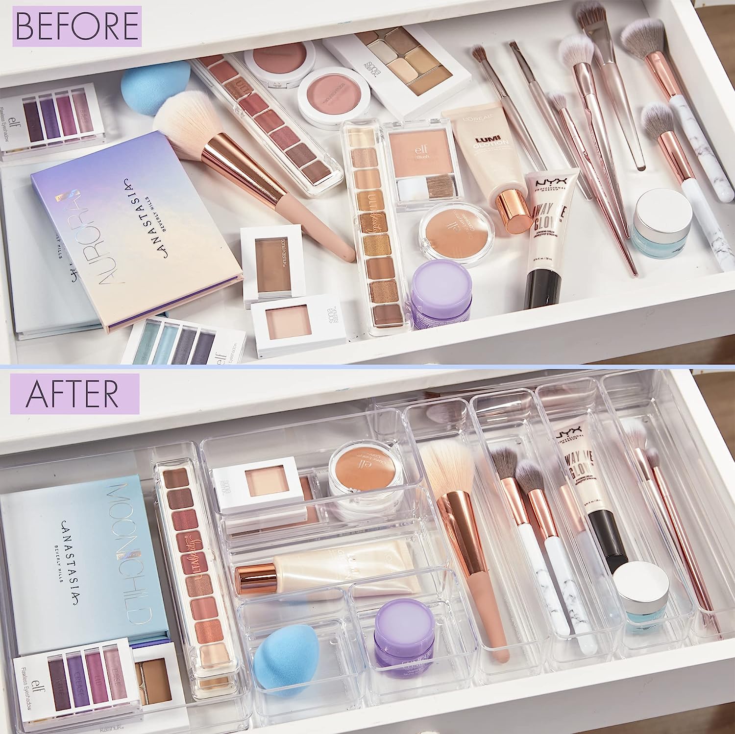 STORi SimpleSort 10-Piece Stackable Clear Drawer Organizer Set | Multi-size Trays | Makeup Vanity Storage Bins and Office Desk Drawer Dividers | Made in USA - Image 3